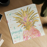 Flamingo Fever V by Anne Tavoletti. Shown as a detailed flat fine art print, highlighting archival giclee quality. Available as an archival giclee rolled canvas, fine art paper, or poster print. SKU 21110a.