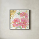 Flamingo Fever VII by Anne Tavoletti. Shown in a sleek black glass frame for a contemporary gallery look. Available as an archival giclee rolled canvas, fine art paper, or poster print. SKU 21112a.
