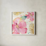 Flamingo Fever VIII by Anne Tavoletti. Shown in a crisp white glass frame for a clean and minimalist style. Available as an archival giclee rolled canvas, fine art paper, or poster print. SKU 21113a.