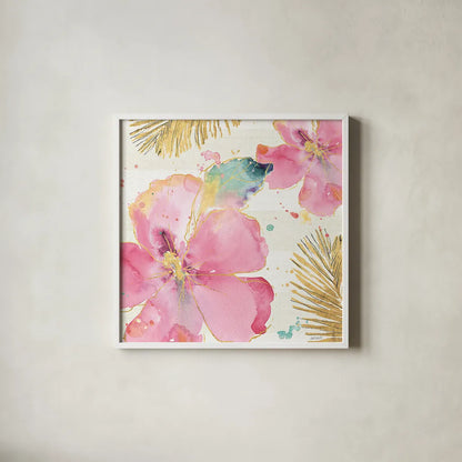 Flamingo Fever VIII by Anne Tavoletti. Shown in a crisp white glass frame for a clean and minimalist style. Available as an archival giclee rolled canvas, fine art paper, or poster print. SKU 21113a.
