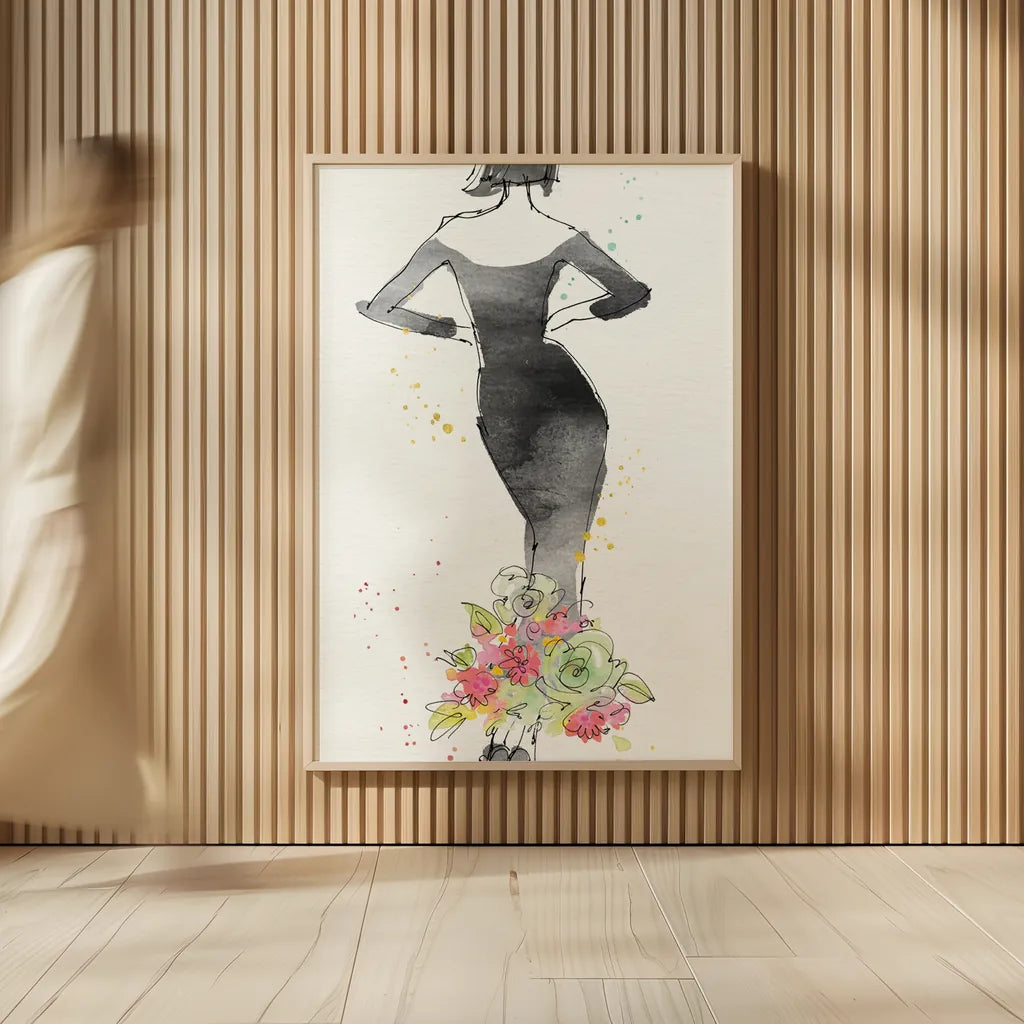 Floral Fashion I v2 by Anne Tavoletti. shown as over sized large wall art. Available as an archival giclee rolled canvas, fine art paper, or poster print. SKU 35863h.