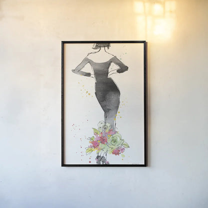 Floral Fashion I v2 by Anne Tavoletti. shown as a paper print in a black flame. Available as a archival giclee rolled canvas, fine art paper, or poster print. SKU 35863h.