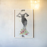 Floral Fashion I v2 by Anne Tavoletti. shown as a paper print in a white frame. Available as a archival giclee rolled canvas, fine art paper, or poster print. SKU 35863h.