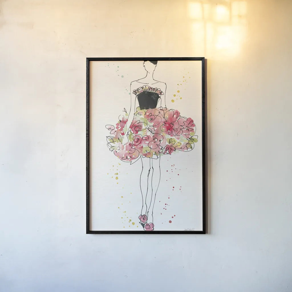 Floral Fashion II v2 by Anne Tavoletti. shown as a paper print in a black flame. Available as a archival giclee rolled canvas, fine art paper, or poster print. SKU 35864h.