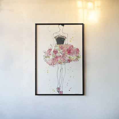 Floral Fashion II v2 by Anne Tavoletti. shown as a paper print in a black flame. Available as a archival giclee rolled canvas, fine art paper, or poster print. SKU 35864h.