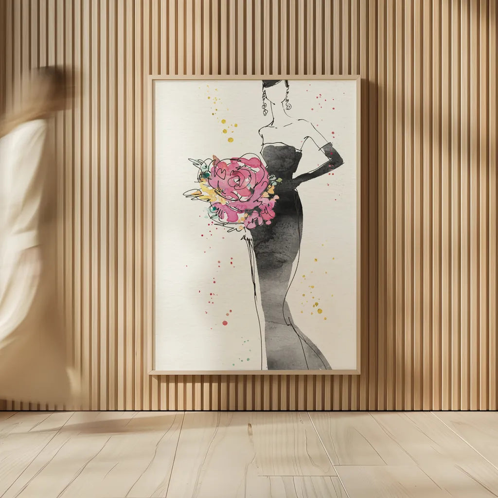 Floral Fashion III v2 by Anne Tavoletti. shown as over sized large wall art. Available as an archival giclee rolled canvas, fine art paper, or poster print. SKU 35865h.