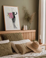 Floral Fashion III v2 by Anne Tavoletti. shown as a paper print in a natural frame. Available as a archival giclee rolled canvas, fine art paper, or poster print. SKU 35865h.