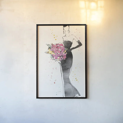 Floral Fashion III v2 by Anne Tavoletti. shown as a paper print in a black flame. Available as a archival giclee rolled canvas, fine art paper, or poster print. SKU 35865h.