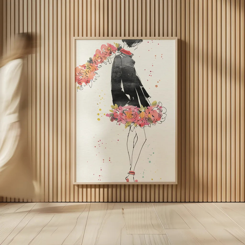 Floral Fashion IV v2 by Anne Tavoletti. shown as over sized large wall art. Available as an archival giclee rolled canvas, fine art paper, or poster print. SKU 35866h.