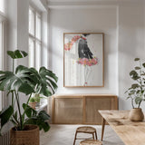 Floral Fashion IV v2 by Anne Tavoletti. shown as a print in a natural wood frame in a dining room. Available as a archival giclee rolled canvas, fine art paper, or poster print. SKU 35866h.