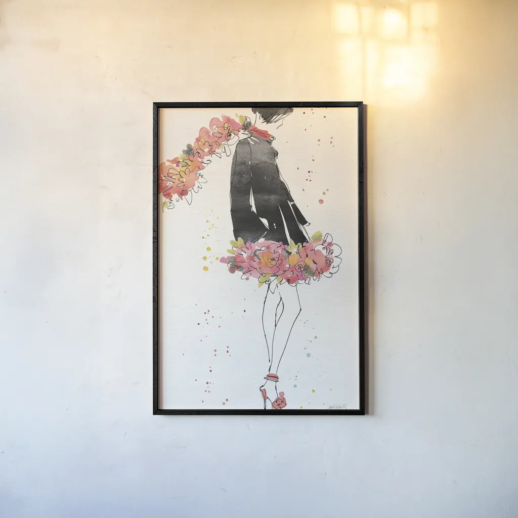 Floral Fashion IV v2 by Anne Tavoletti. shown as a paper print in a black flame. Available as a archival giclee rolled canvas, fine art paper, or poster print. SKU 35866h.