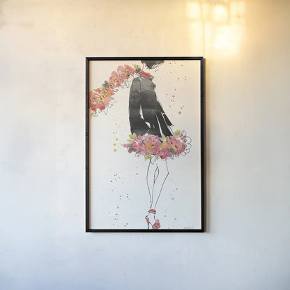 Floral Fashion IV v2 by Anne Tavoletti. shown as a paper print in a black flame. Available as a archival giclee rolled canvas, fine art paper, or poster print. SKU 35866h.
