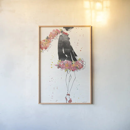 Floral Fashion IV v2 by Anne Tavoletti. shown as a paper print in a natural frame. Available as a archival giclee rolled canvas, fine art paper, or poster print. SKU 35866h.