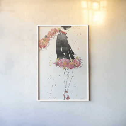 Floral Fashion IV v2 by Anne Tavoletti. shown as a paper print in a white frame. Available as a archival giclee rolled canvas, fine art paper, or poster print. SKU 35866h.