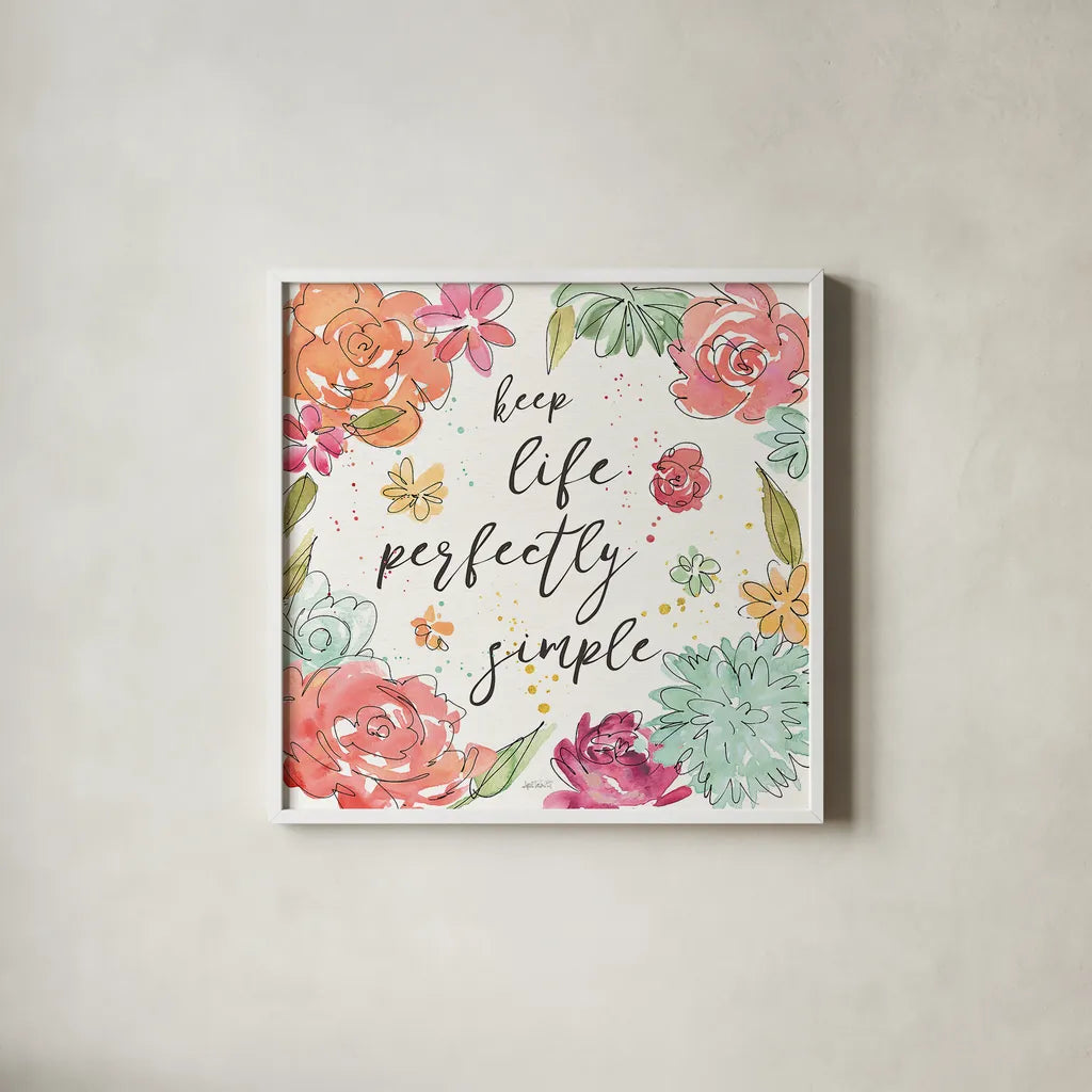 Floral Fashion VI by Anne Tavoletti. Shown in a crisp white glass frame for a clean and minimalist style. Available as an archival giclee rolled canvas, fine art paper, or poster print. SKU 29913a.