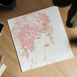 Floral Figures I Pink Gold Sq by Anne Tavoletti. Shown as a detailed flat fine art print, highlighting archival giclee quality. Available as an archival giclee rolled canvas, fine art paper, or poster print. SKU 68993a.