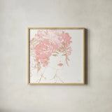 Floral Figures I Pink Gold Sq by Anne Tavoletti. Shown in a natural wood glass frame for a timeless modern aesthetic. Available as an archival giclee rolled canvas, fine art paper, or poster print. SKU 68993a.