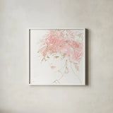 Floral Figures II Pink Gold Sq by Anne Tavoletti. Shown in a crisp white glass frame for a clean and minimalist style. Available as an archival giclee rolled canvas, fine art paper, or poster print. SKU 68994a.
