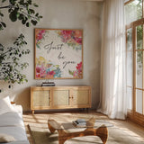 Floral Figures IX by Anne Tavoletti. Shown in a natural wood frame in a cozy modern living room. Available as an archival giclee rolled canvas, fine art paper, or poster print. SKU 54635a.