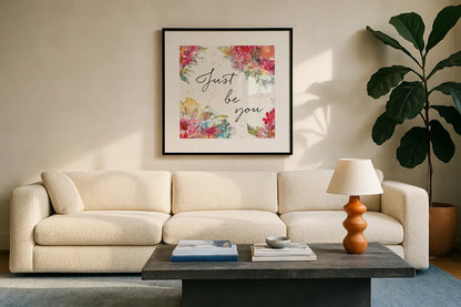 Floral Figures IX by Anne Tavoletti. Displayed in a glass frame with matte in a clean modern living room. Available as an archival giclee rolled canvas, fine art paper, or poster print. SKU 54635a.