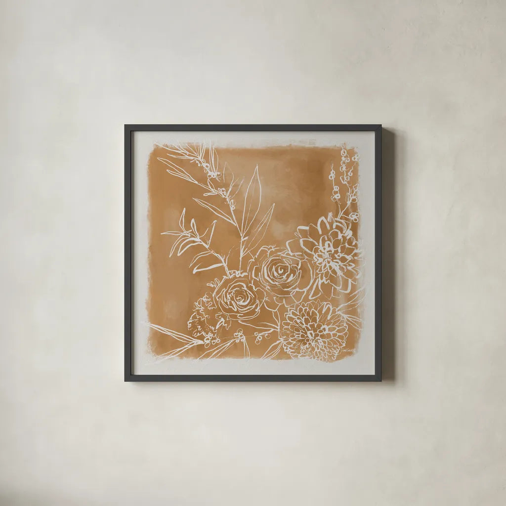 Flower Bundle by Anne Tavoletti. Shown in a sleek black glass frame for a contemporary gallery look. Available as an archival giclee rolled canvas, fine art paper, or poster print. SKU 97377a.