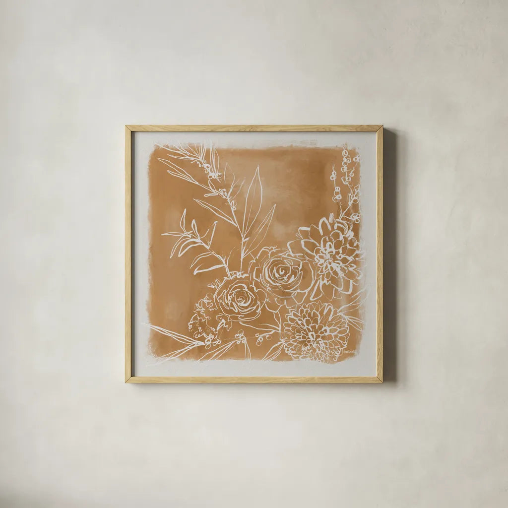 Flower Bundle by Anne Tavoletti. Shown in a natural wood glass frame for a timeless modern aesthetic. Available as an archival giclee rolled canvas, fine art paper, or poster print. SKU 97377a.