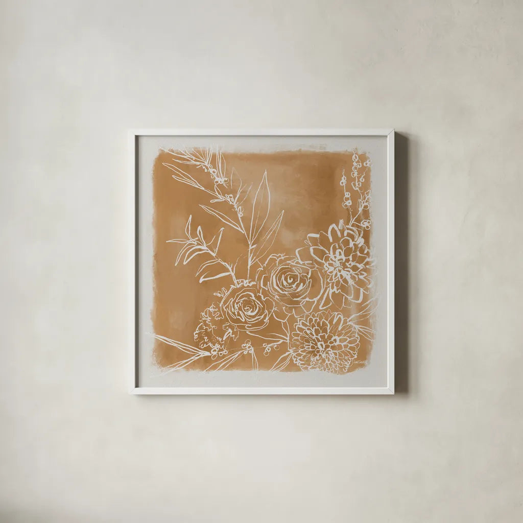 Flower Bundle by Anne Tavoletti. Shown in a crisp white glass frame for a clean and minimalist style. Available as an archival giclee rolled canvas, fine art paper, or poster print. SKU 97377a.