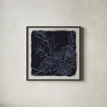Flower Bundle Dark by Anne Tavoletti. Shown in a sleek black glass frame for a contemporary gallery look. Available as an archival giclee rolled canvas, fine art paper, or poster print. SKU 97378a.