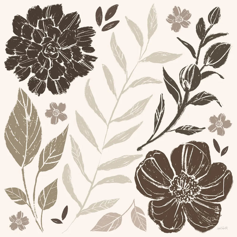 Flower Feast I Brown by Anne Tavoletti. SKU 99322a. Archival Giclee Fine art print for wall decor.