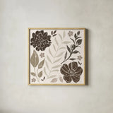 Flower Feast I Brown by Anne Tavoletti. Shown in a natural wood glass frame for a timeless modern aesthetic. Available as an archival giclee rolled canvas, fine art paper, or poster print. SKU 99322a.