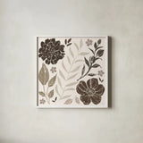 Flower Feast I Brown by Anne Tavoletti. Shown in a crisp white glass frame for a clean and minimalist style. Available as an archival giclee rolled canvas, fine art paper, or poster print. SKU 99322a.
