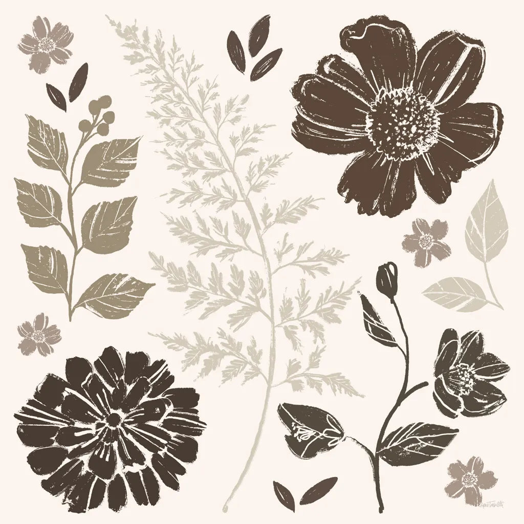 Flower Feast II Brown by Anne Tavoletti. SKU 99323a. Archival Giclee Fine art print for wall decor.