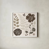 Flower Feast II Brown by Anne Tavoletti. Shown in a crisp white glass frame for a clean and minimalist style. Available as an archival giclee rolled canvas, fine art paper, or poster print. SKU 99323a.