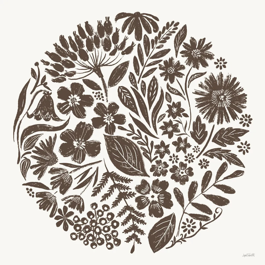 Flower Feast III Brown by Anne Tavoletti. SKU 99324a. Archival Giclee Fine art print for wall decor.