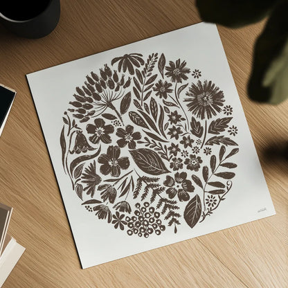 Flower Feast III Brown by Anne Tavoletti. Shown as a detailed flat fine art print, highlighting archival giclee quality. Available as an archival giclee rolled canvas, fine art paper, or poster print. SKU 99324a.