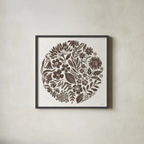 Flower Feast III Brown by Anne Tavoletti. Shown in a sleek black glass frame for a contemporary gallery look. Available as an archival giclee rolled canvas, fine art paper, or poster print. SKU 99324a.