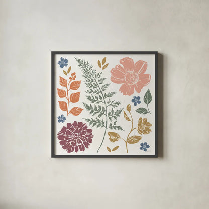 Flower Fest II by Anne Tavoletti. Shown in a sleek black glass frame for a contemporary gallery look. Available as an archival giclee rolled canvas, fine art paper, or poster print. SKU 98434a.
