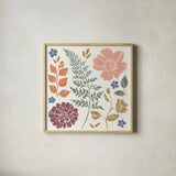 Flower Fest II by Anne Tavoletti. Shown in a natural wood glass frame for a timeless modern aesthetic. Available as an archival giclee rolled canvas, fine art paper, or poster print. SKU 98434a.