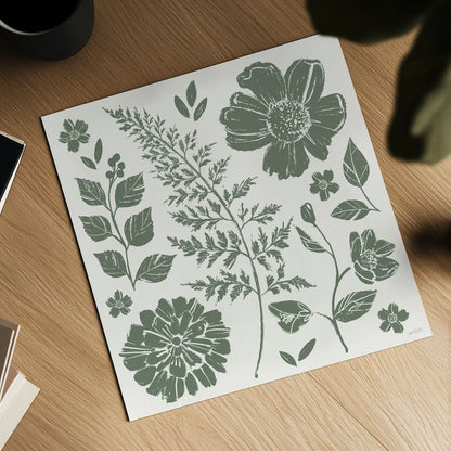 Flower Fest II Mono by Anne Tavoletti. Shown as a detailed flat fine art print, highlighting archival giclee quality. Available as an archival giclee rolled canvas, fine art paper, or poster print. SKU 98435a.