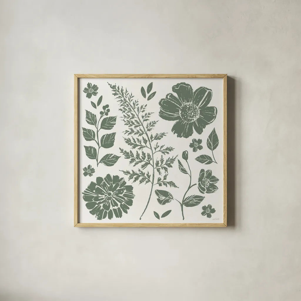 Flower Fest II Mono by Anne Tavoletti. Shown in a natural wood glass frame for a timeless modern aesthetic. Available as an archival giclee rolled canvas, fine art paper, or poster print. SKU 98435a.