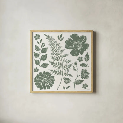 Flower Fest II Mono by Anne Tavoletti. Shown in a natural wood glass frame for a timeless modern aesthetic. Available as an archival giclee rolled canvas, fine art paper, or poster print. SKU 98435a.