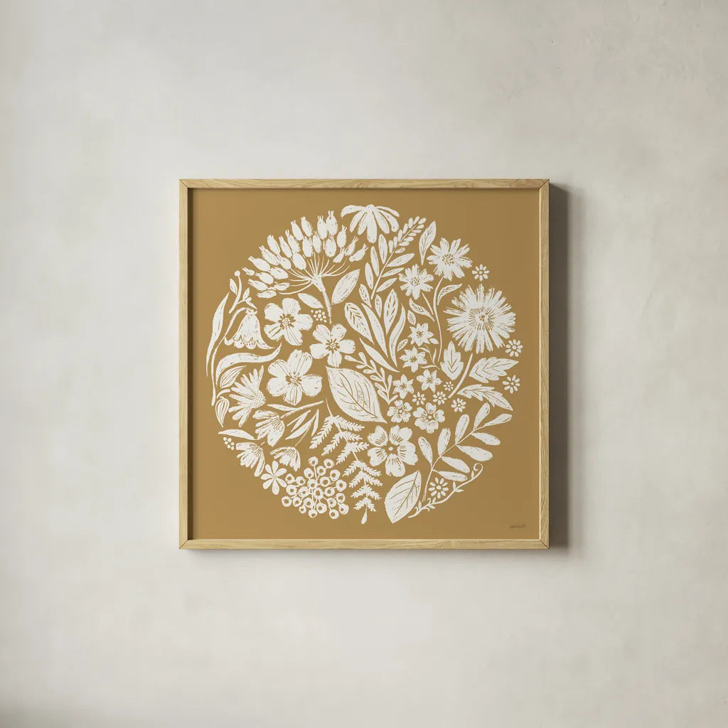 Flower Fest III by Anne Tavoletti. Shown in a natural wood glass frame for a timeless modern aesthetic. Available as an archival giclee rolled canvas, fine art paper, or poster print. SKU 98436a.