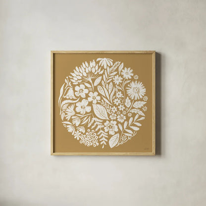 Flower Fest III by Anne Tavoletti. Shown in a natural wood glass frame for a timeless modern aesthetic. Available as an archival giclee rolled canvas, fine art paper, or poster print. SKU 98436a.