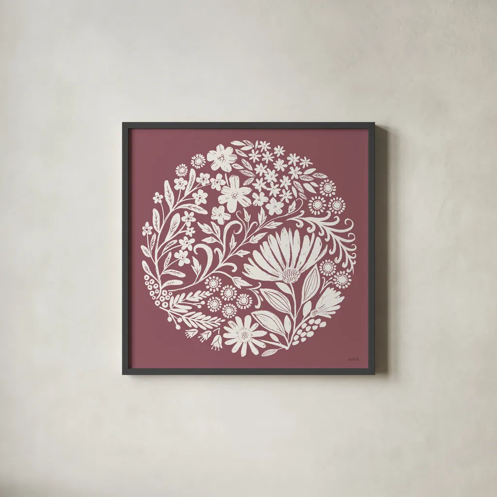 Flower Fest IV by Anne Tavoletti. Shown in a sleek black glass frame for a contemporary gallery look. Available as an archival giclee rolled canvas, fine art paper, or poster print. SKU 98437a.