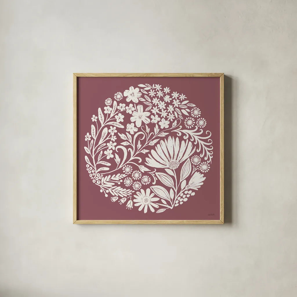 Flower Fest IV by Anne Tavoletti. Shown in a natural wood glass frame for a timeless modern aesthetic. Available as an archival giclee rolled canvas, fine art paper, or poster print. SKU 98437a.
