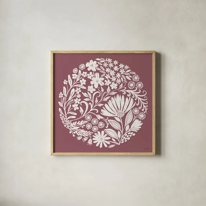 Flower Fest IV by Anne Tavoletti. Shown in a natural wood glass frame for a timeless modern aesthetic. Available as an archival giclee rolled canvas, fine art paper, or poster print. SKU 98437a.