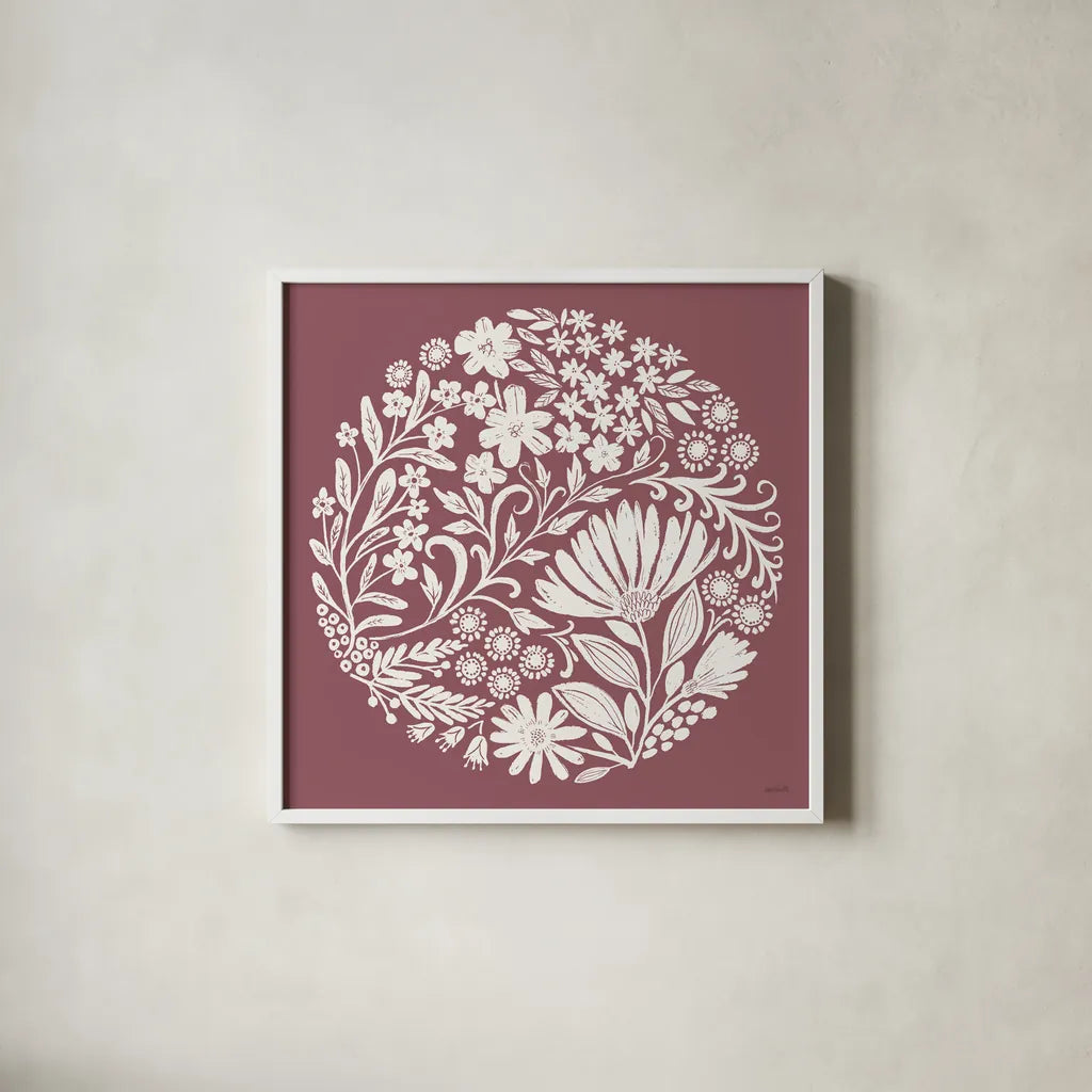 Flower Fest IV by Anne Tavoletti. Shown in a crisp white glass frame for a clean and minimalist style. Available as an archival giclee rolled canvas, fine art paper, or poster print. SKU 98437a.
