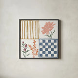 Flower Fest V by Anne Tavoletti. Shown in a sleek black glass frame for a contemporary gallery look. Available as an archival giclee rolled canvas, fine art paper, or poster print. SKU 98438a.