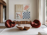 Flower Fest V by Anne Tavoletti. Shown as extra-large giant wall art in a modern living room. Available as an archival giclee rolled canvas, fine art paper, or poster print. SKU 98438a.