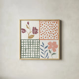 Flower Fest VI by Anne Tavoletti. Shown in a natural wood glass frame for a timeless modern aesthetic. Available as an archival giclee rolled canvas, fine art paper, or poster print. SKU 98439a.